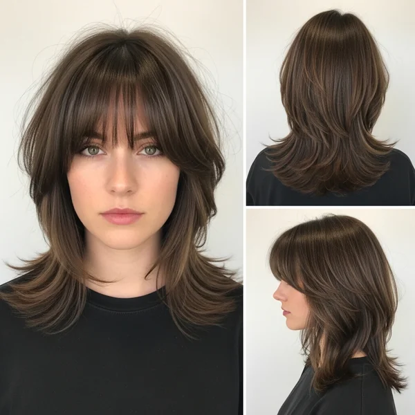 layered haircuts for medium hair with bangs