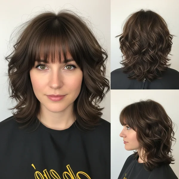 layered haircuts with bangs curly