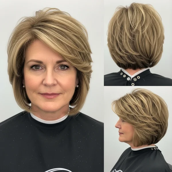 layered stacked bob haircut over 50