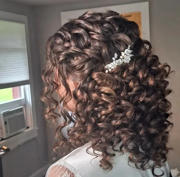Long Brunette Spirals with Half-Up Twist