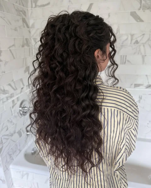 Long Cascading Brunette Curls with Half-Up Twist