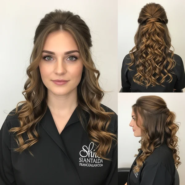 long curly hairstyles half up half down