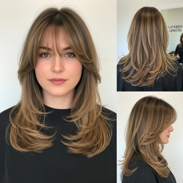 Long Layered Haircuts With Bangs For Round Faces