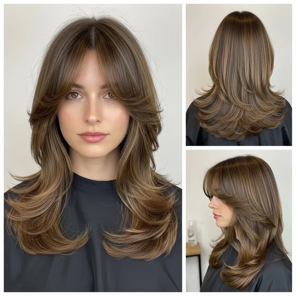 long layered haircuts with curtain bangs
