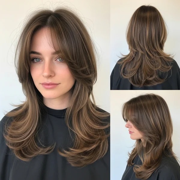 long layered haircuts with curtain bangs fine hair
