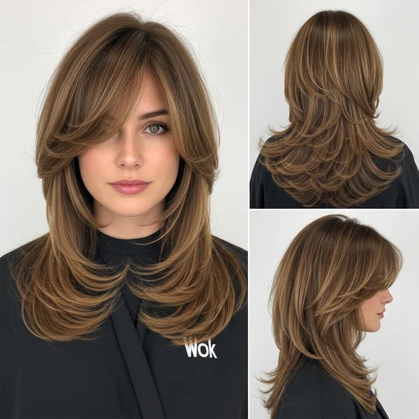 long layered haircuts with side bangs