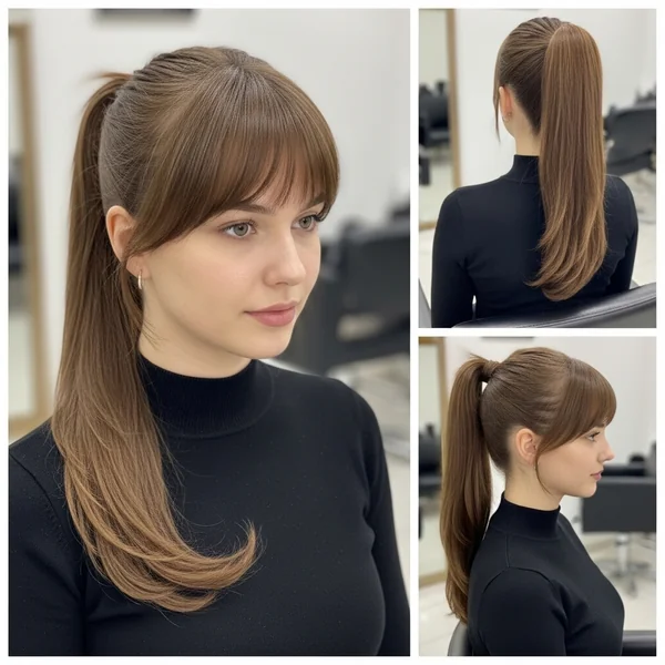 Long Ponytail Hairstyles with Bangs