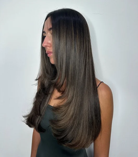 Luxe Dark Espresso Lob with Voluminous Side Sweep