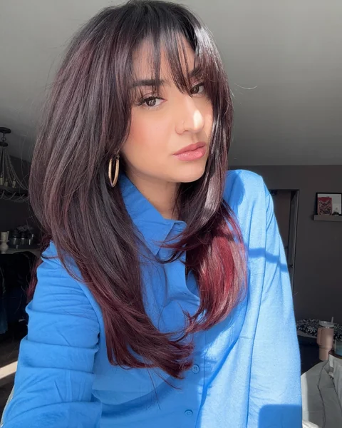 Mahogany Brown Butterfly Cut with Airy Wispy Bangs