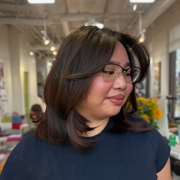 Mahogany Brown Shoulder Length Bob with Butterfly Layers