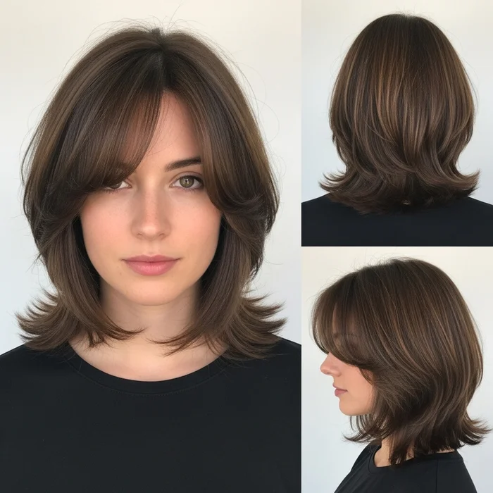 medium bob hairstyles with layers shoulder length side swept bangs
