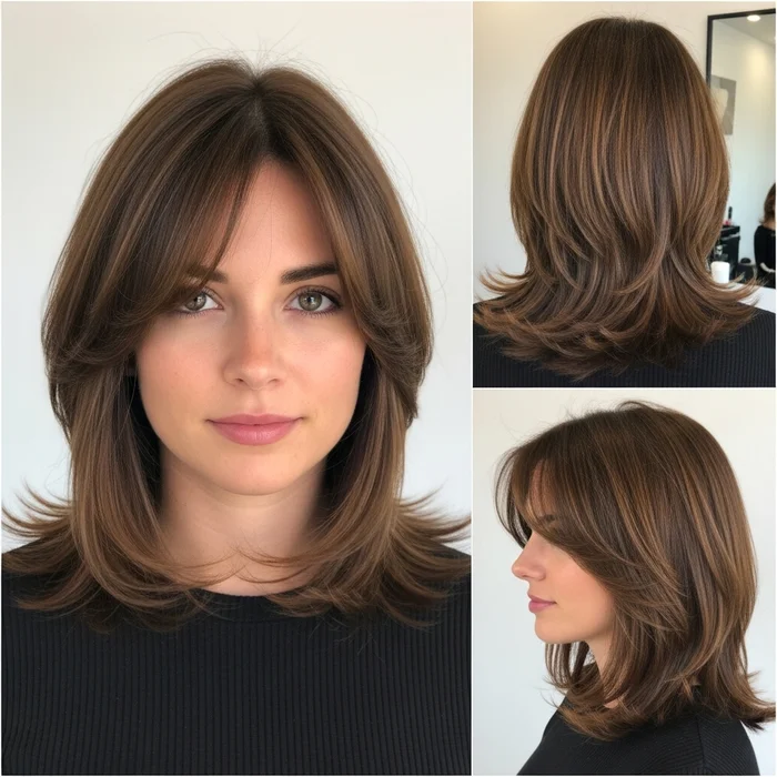 medium hair with fringe shoulder length layered haircuts