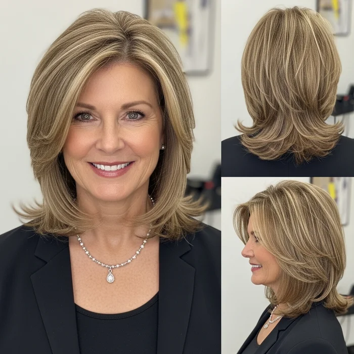 medium length hair for older women over 50 layered haircuts