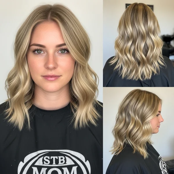 Medium Length Haircut Wavy Hair Blonde