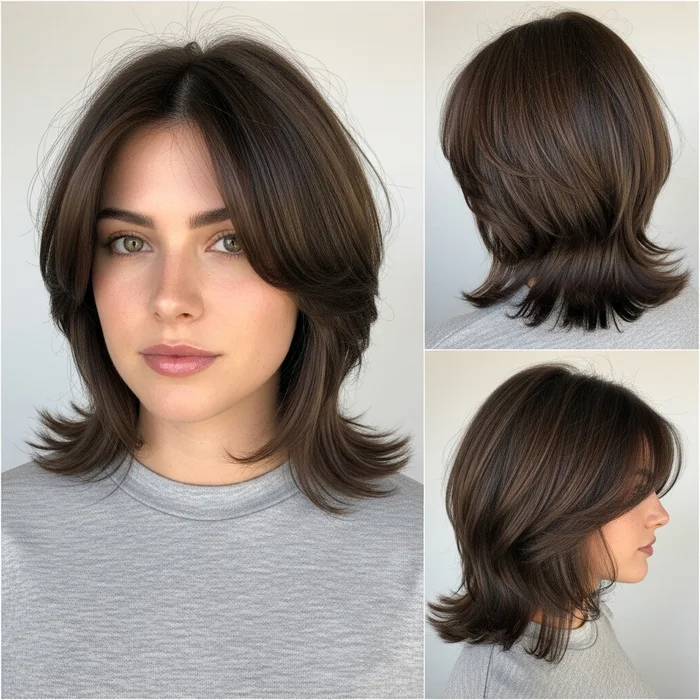 medium short layered haircuts shoulder length with curtain bangs