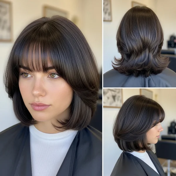 Medium Length Bob Haircut With Bangs