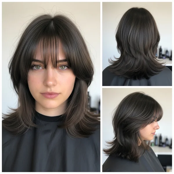 Medium Length Haircut For Thick Hair With Layers Bangs