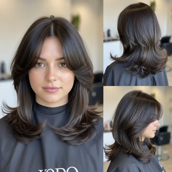 Medium Length Haircut With Long Curtain Bangs and Layers