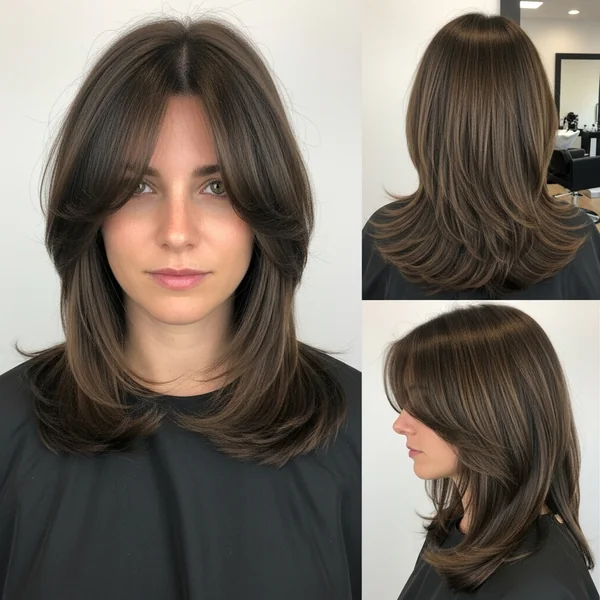 Medium Straight Layers With Long Bangs