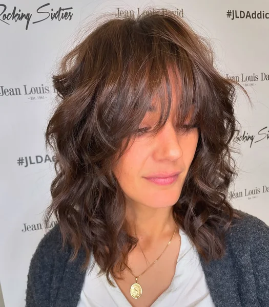 Messy Deep Brunette Shag with Airy French Fringe