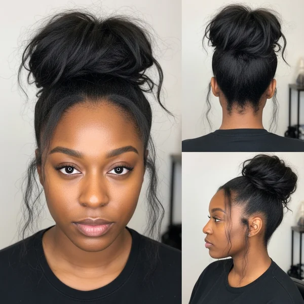 Messy Bun Ponytail Hairstyles for Black Women