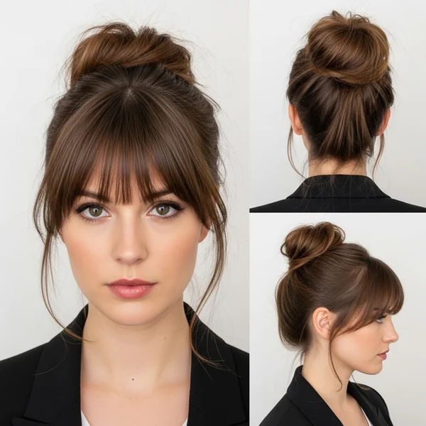 Messy Bun with Bangs