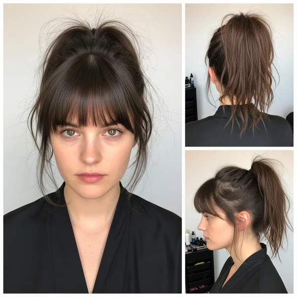 Messy Ponytail With Curtain Bangs