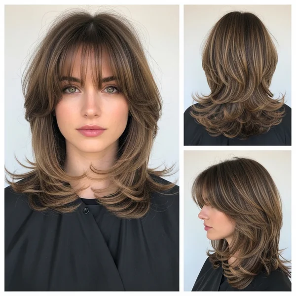 mid length layered haircuts with bangs