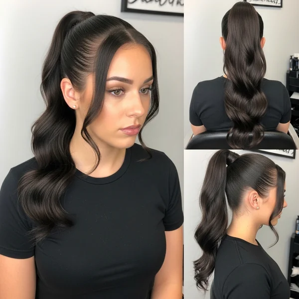 Middle Part Slick Back Ponytail Weave