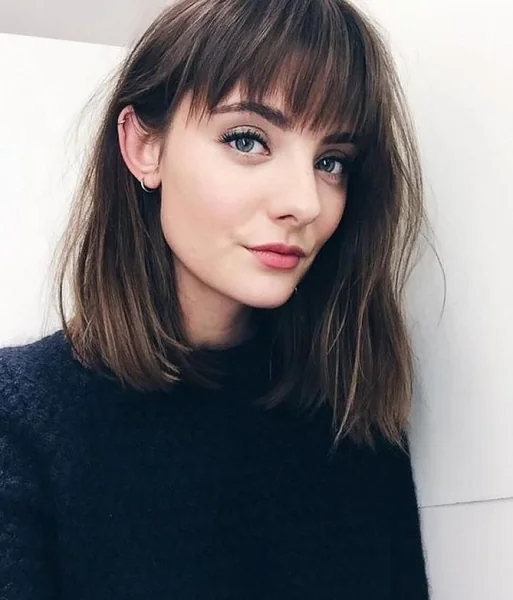 Modern French-Girl Lob with Wispy Full Fringe