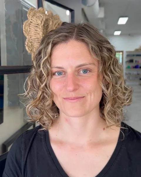 Natural Honey Blonde Curly Lob with Center Part