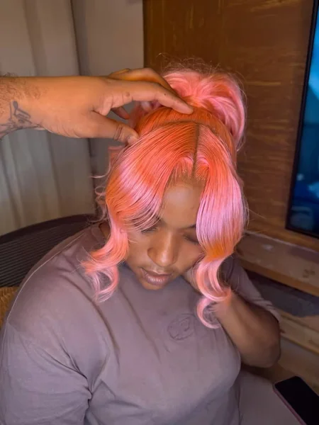 Neon Pink High Ponytail with Wavy Face-Framing