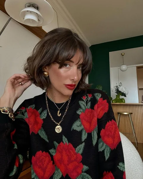 Parisian-Inspired Brown Bob with Soft Curtain Bangs