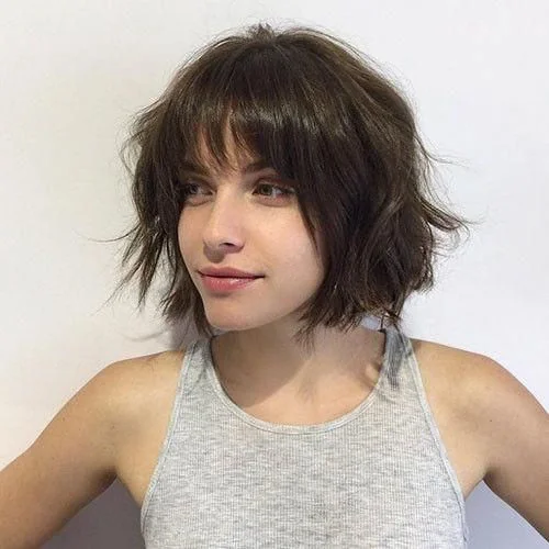 Piecey Brunette Bedhead Bob with Wispy Fringe