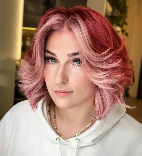 Pink and Cherry Short Butterfly Bob with Flared Ends
