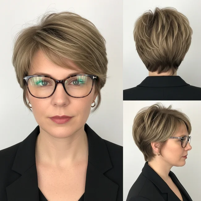 pixie haircut fine hair with glasses