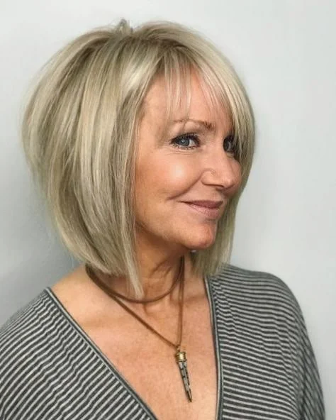 Platinum Stacked Bob with Wispy Fringe
