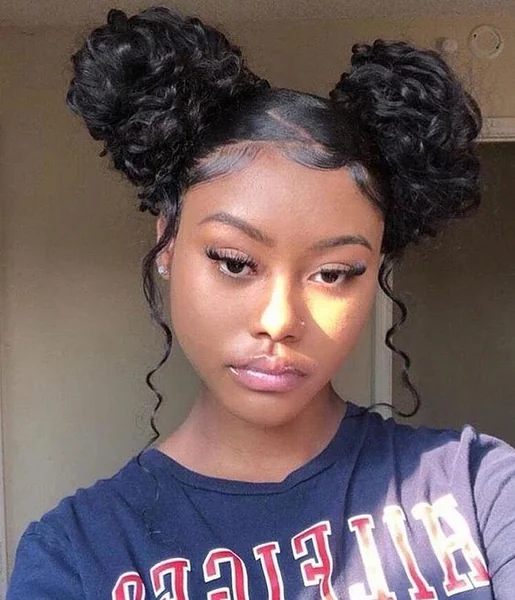 Playful Space Buns with Sleek Edges and Tendrils