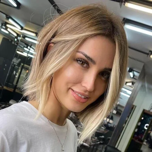 Radiant Beige Blonde Bob with Shadow Root