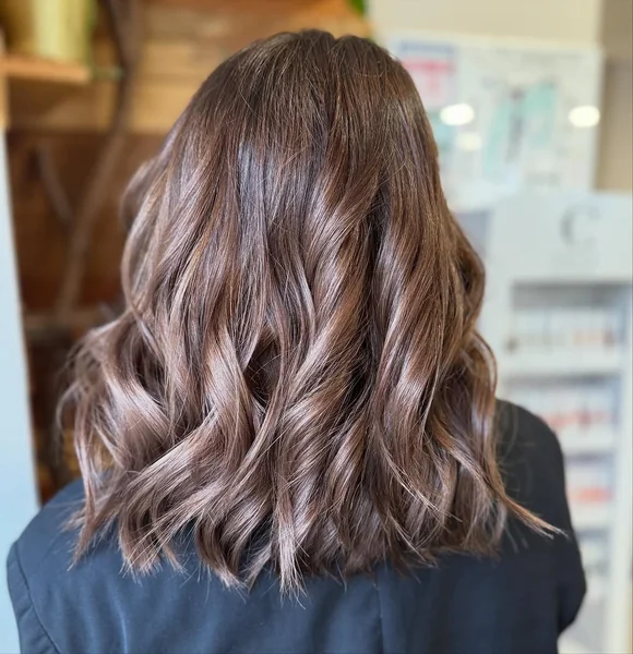 Rich Chocolate Glossy Lob with Soft Interior Waves