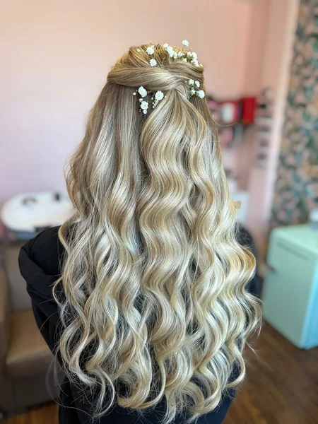 Romantic Half-Up Prom Hairstyle with Long Blonde Waves
