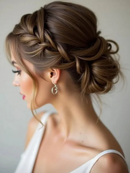 Romantic Braided Low Bun with Face-Framing Tendrils