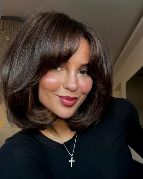 Romantic Dark Brown Bob with Internal Volume