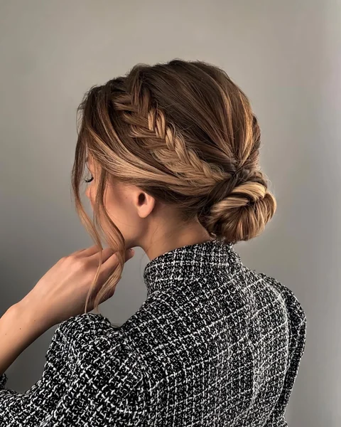 Romantic Fishtail Halo with Textured Low Bun