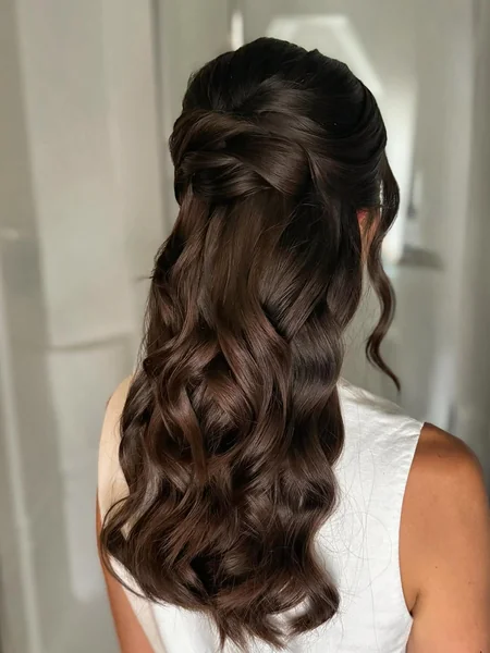 Romantic Half-Up Twisted Braid with Glossy Curls