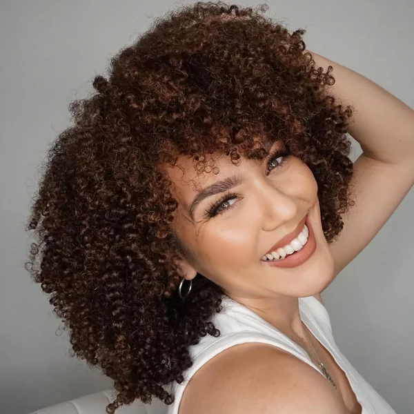 Rounded Honey Brown Afro with Defined Coils