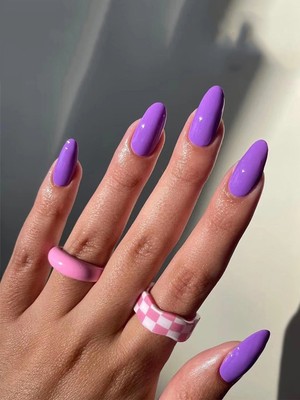 24pcs Long Almond Purple Solid Color Plain Fake Nail Press On Nails False  Nails | eBay