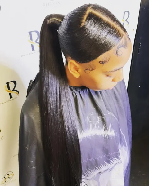 Sculpted Sleek Black Ponytail with Polished Shine