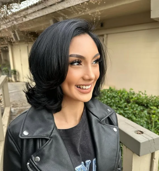 Short Black Butterfly Bob with Flipped Layers