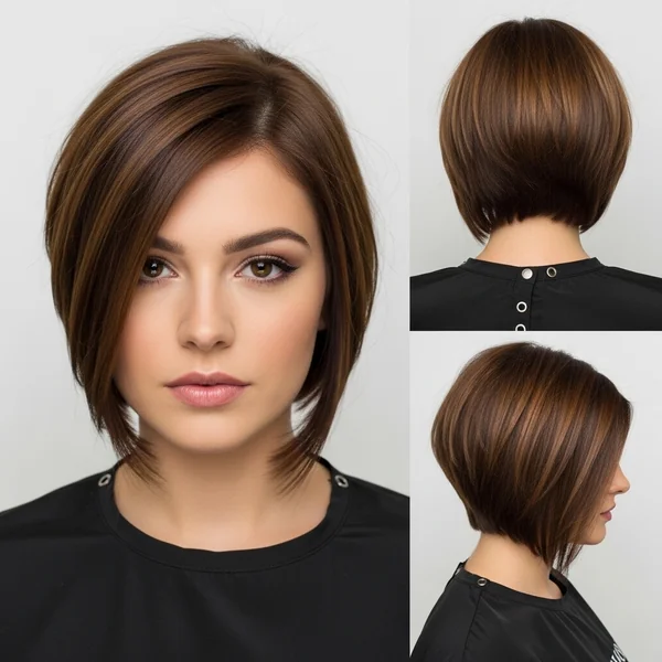 short angled bob haircut stacked